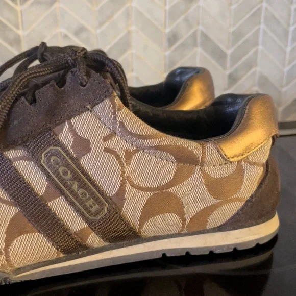 Coach leatherware sneakers leather suede brown tan gold logo - Picture 3 of 16